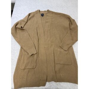 Gap Womens Large Camel Tan Honeycomb Textured Knit Open Front Cardigan Sweater